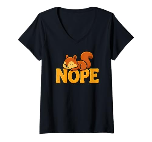Damen Lustiges Eichhörnchen Nope Lazy Animal Lover Jungen Mädchen Kinder T-Shirt mit V-Ausschnitt von SquirrelAxis1