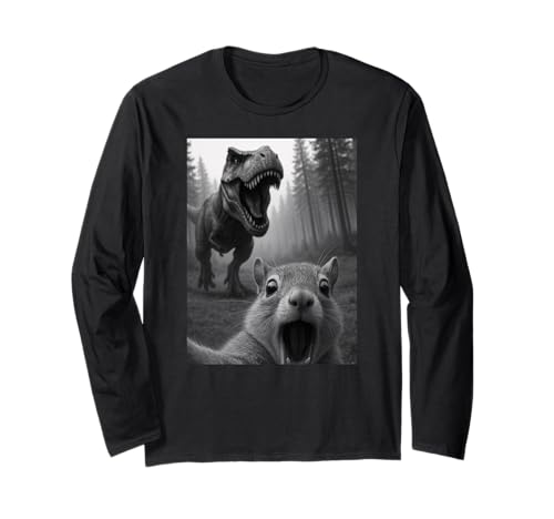Lustiges Eichhörnchen Trex Dinosaurier Selfie Tierliebhaber Jungen Mädchen Langarmshirt von SquirrelAxis1