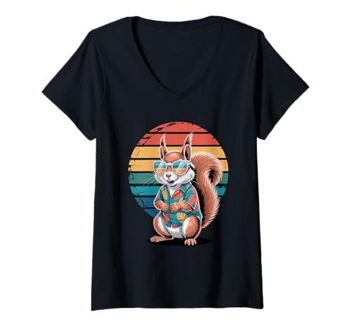 Damen Eichhörnchen Sonnenbrille Hawaii Strand Sommer Urlaub T-Shirt mit V-Ausschnitt Damen Eichhörnchen Sonnenbrille Hawaii Strand Sommer Urlaub T-Shirt mit V-Ausschnitt von Squirrels Squirrel Lover Gifts