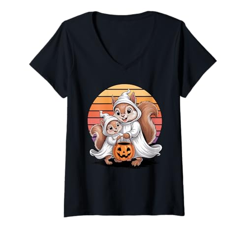 Damen Halloween Eichhörnchen Geist T-Shirt mit V-Ausschnitt Damen Halloween Eichhörnchen Geist T-Shirt mit V-Ausschnitt von Squirrels Squirrel Lover Gifts