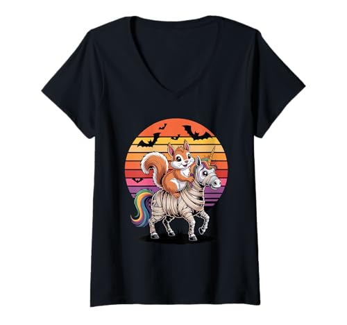 Damen Halloween Mumie Einhorn Eichhörnchen T-Shirt mit V-Ausschnitt Damen Halloween Mumie Einhorn Eichhörnchen T-Shirt mit V-Ausschnitt von Squirrels Squirrel Lover Gifts