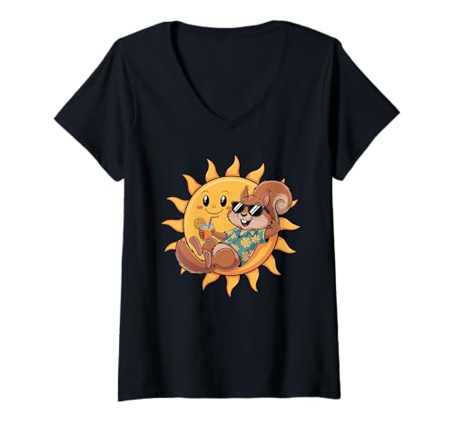 Damen Sonne Eichhörnchen Sonnenbrille T-Shirt mit V-Ausschnitt von Squirrels Squirrel Lover Gifts
