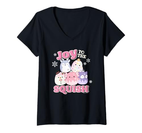 Damen Weihnachten Squishmallows Joy to The Squish T-Shirt mit V-Ausschnitt von Squishmallows