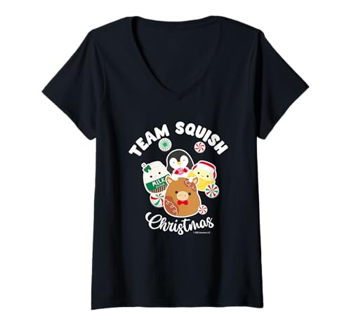 Damen Weihnachten Squishmallows Squad T-Shirt mit V-Ausschnitt von Squishmallows