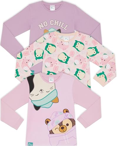 Squishmallows - 3er-Pack Langarm-T-Shirts aus 100% Gekämmter Baumwolle - 9-10 Jahre: 140cm von Squishmallows