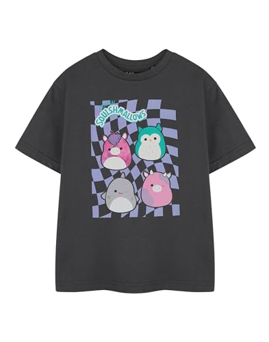 Squishmallows Graues Schachbrett-Kurzarm-T-Shirt für Mädchen | Grafik-T-Shirt für Kinder | Süßes Print-Top | Bequeme Kinderbekleidung | Lustiges Merchandise-Geschenk von Squishmallows