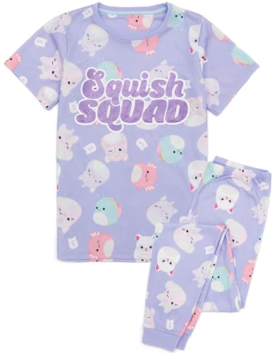 Squishmallows Mädchen Pyjama | Kinder Plüschtiere Lila Kurzarmoberteil Lange Hosen | Charaktere Squishy Weich Plüschtier Merchandise von Squishmallows