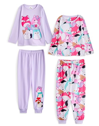 Squishmallows Mädchen Pyjama Set im 2er-Pack | Mehrfarbiges, langärmliges Oberteil mit Charaktergrafik für Kinder und Pyjamahose mit langem Bein | Kinder-Nachtwäsche mit Allover-Print von Squishmallows
