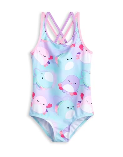 Squishmallows Mehrfarbiger, pastellfarbener 1-teiliger Badeanzug | Mädchen-Bademode mit Charakter-Allover-Print | Ärmellose Strandmode mit U-Ausschnitt – 12–13 Jahre von Squishmallows