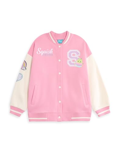 Squishmallows Rosa College-Bomberjacke für Mädchen | Langarm-Oberbekleidung mit Squishmallow-Charaktergrafiken | Lässige Streetwear-Mode | Squish Merch – 11–12 Jahre von Squishmallows