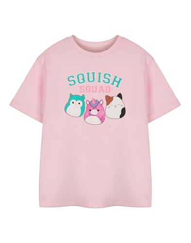 Squishmallows Squad Girls Rosa Kurzarm-T-Shirt | Süßes Squad-Grafik-T-Shirt für Kinder | Entzückende Plüschtierfiguren | Kinderbekleidung | Geschenk Fans von Squishmallows