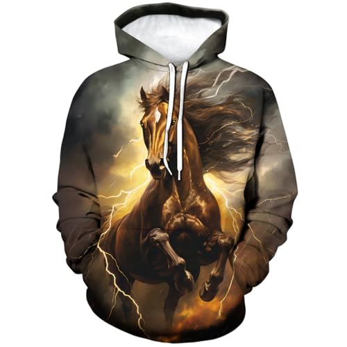 Srcnhim Wunderschöner Kapuzenpullover mit Sternenhimmel, Thunderbolt, Pferd, psychedelische Aurora-Tier-Sweatshirts, Ecru, XX-Large von Srcnhim