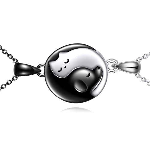 S925 Sterling Silber Beste Freunde für immer Anhänger Halskette Katze Hund Yin Yang Halskette Freundschaftsschmuck für Freunde von Sreadx
