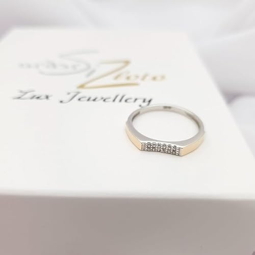 SiZ LuX Damen Ring 925er Sterlingsilber 9K Gelbgold Zirkonia Verlobungsring 1082 (60) von Srebro i Złoto Lux Jewellery