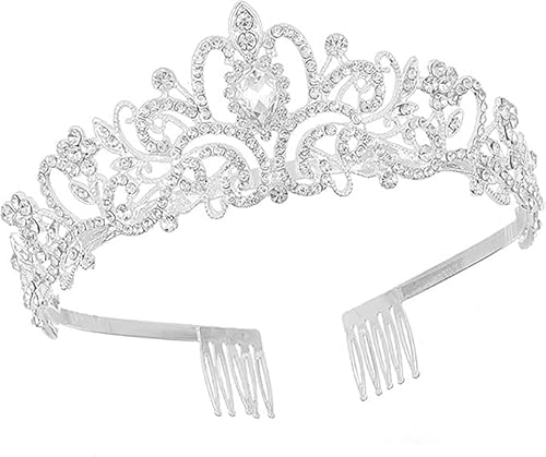 Silberne Kristall-Tiara-Krone, Tiara für Frauen, Königinnenkrone, Kristall-Brautprinzessinnen-Stirnbandkrone für Erwachsene mit Kamm für Prinzessinnenball, Geburtstagsparty, Hochzeit Silberne Kristall-Tiara-Krone, Tiara für Frauen, Königinnenkrone, Kristall-Brautprinzessinnen-Stirnbandkrone für Erwachsene mit Kamm für Prinzessinnenball, Geburtstagsparty, Hochzeit von Sricam