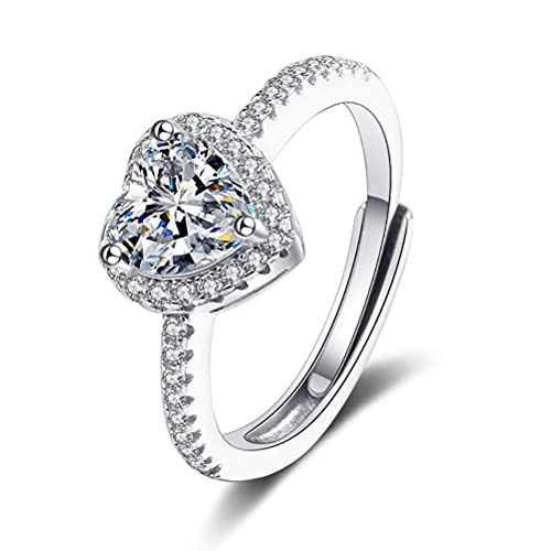 Damen Herzförmiger Simulierter Diamantring Paarring Öffnung Verstellbarer Ehering 2 Karat Zirkonia Ring Vorschlag Verlobung von Srliya