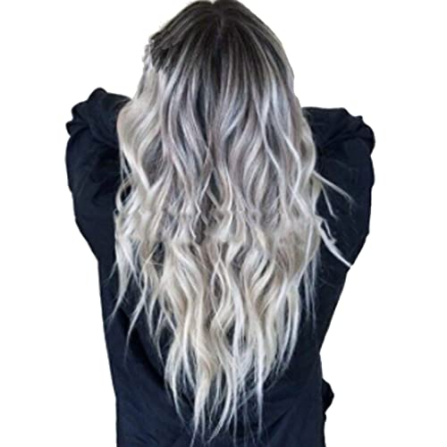 Perücken mit Gewelltem Haar, Synthetische Schwarzgraue Farbverlaufsperücke für Frauen, Lockiges, Hitzebeständiges Haar mit Atmungsaktivem Netzdesign, Einstellbare Größe, für Alle von Srliya