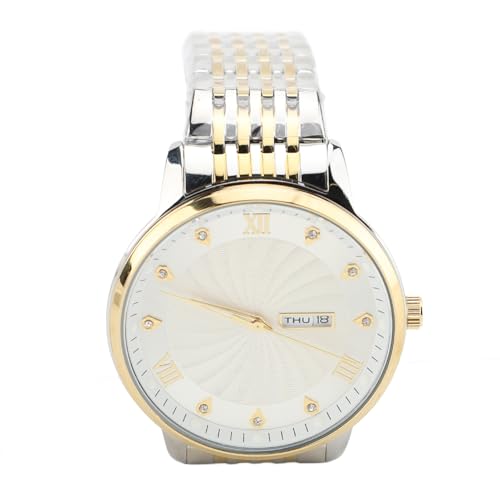 Quarz-Herrenuhr, Herren-Quarz-Herrenuhr, Business, Stilvolle Armbanduhr, Wasserabweisende Herrenuhr mit Datumsfunktion für Unternehmen (Silbernes Gesicht mit Goldbesatz) von Srliya