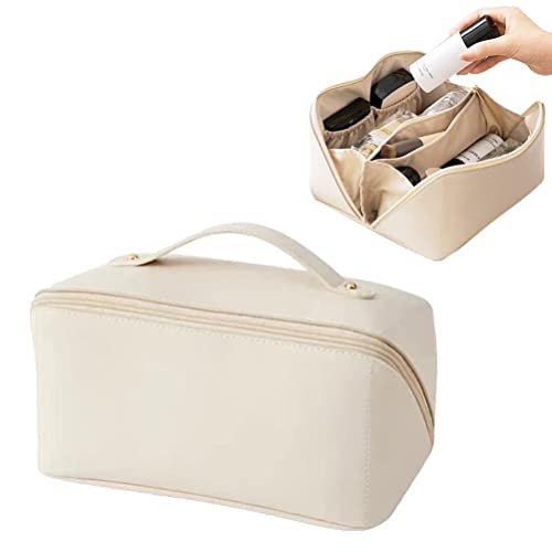 Reise-Kosmetiktaschen-Organizer mit Großem Fassungsvermögen, Griff und Trennwand, Tragbare Make-up-Tasche aus PU-Leder (White) von Srliya