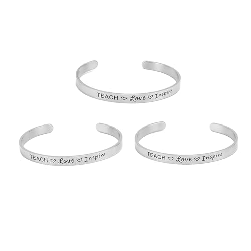 Srliya Einstellbarer Edelstahl -Gravur -Manschettenknopf, 3pcs Silberarmband Set, für Männer Frauen mit Dankeswort, Minimalistischer Stil, der für Jedes Outfit Geeignet Ist von Srliya