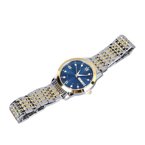 Srliya Herren-Quarz-Business-Armbanduhr mit Datum, Leuchtendem Edelstahl, Doppelkalender-Armbanduhr, Wasserdicht, Leicht (Goldblau) von Srliya