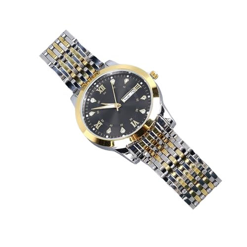 Srliya Herren-Quarz-Business-Armbanduhr mit Datum, Leuchtendem Edelstahl, Doppelkalender-Armbanduhr, Wasserdicht, Leicht (Goldenes Schwarz) von Srliya