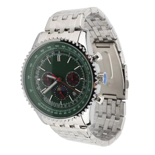 Srliya Herren-Quarzuhr mit Kalender und Mondphase, Gehäuse aus Zinklegierung, Edelstahlarmband, Herren-Armbanduhr, Quarz-Armbanduhr, Herren-Armbanduhr, Kalender, Mondphasen-Uhr (Grün) von Srliya