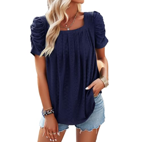 Srliya Puffärmelige, Hohle Bluse aus Jacquard, Einfarbig, Locker Sitzende, Hohle, Fließende Bluse mit Puffärmeln (XL) von Srliya