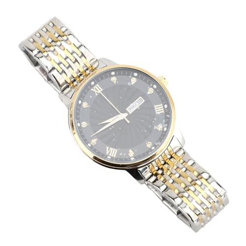Quarz-Herrenuhr, Herren-Quarz-Herrenuhr, Business, Stilvolle Armbanduhr, Wasserabweisende Herrenuhr mit Datumsfunktion für Unternehmen (Schwarzes Gesicht mit goldenem Rand) von Srliya