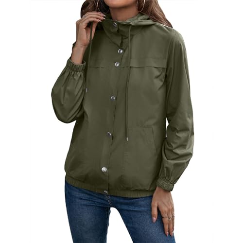 Srliya Regenjacke Damen, mit Kapuze, Druckknopfverschluss, Langärmlig, Wasserdicht, Windjacke Outdoor, Wandern, Laufen (XL) von Srliya