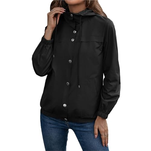 Srliya Regenjacke Damen, mit Kapuze, Druckknopfverschluss, Langärmlig, Wasserdicht, Windjacke Outdoor, Wandern, Laufen (XL) von Srliya