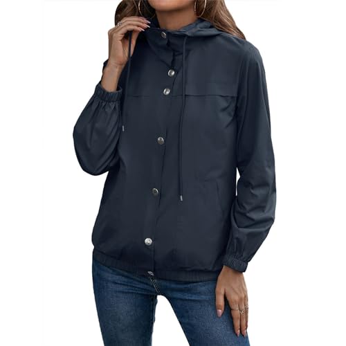 Srliya Regenjacke Damen, mit Kapuze, Druckknopfverschluss, Langärmlig, Wasserdicht, Windjacke Outdoor, Wandern, Laufen (XXL) von Srliya
