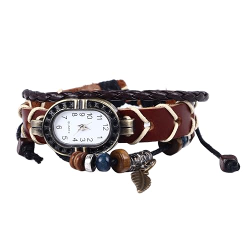 Srliya Vintage Wickelperlen-Uhr, Gewebtes Wickelperlen-Blatt-Armband, Modische Quarz-Armbanduhr für Männer und Frauen von Srliya