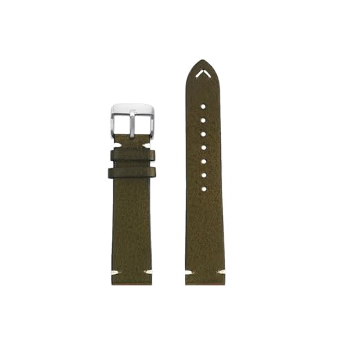 19mm 20mm 22mm Männer Rindsleder Echtes Leder Armband passend for Longines L2 L3 L4(ArmyGreen-silver pin,Width 22mm) von Srndsydak