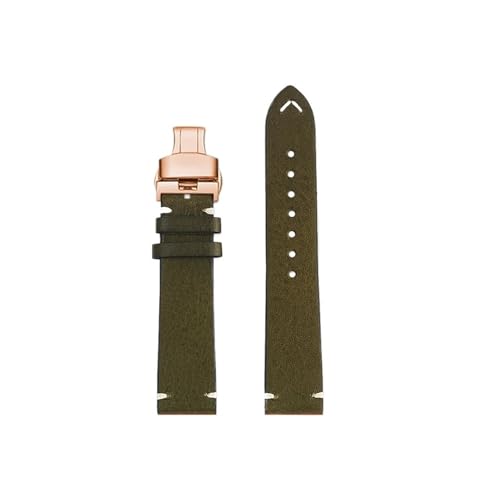19mm 20mm 22mm Männer Rindsleder Echtes Leder Armband passend for Longines L2 L3 L4(Armygreen rose gold Folding,Width 20mm) von Srndsydak