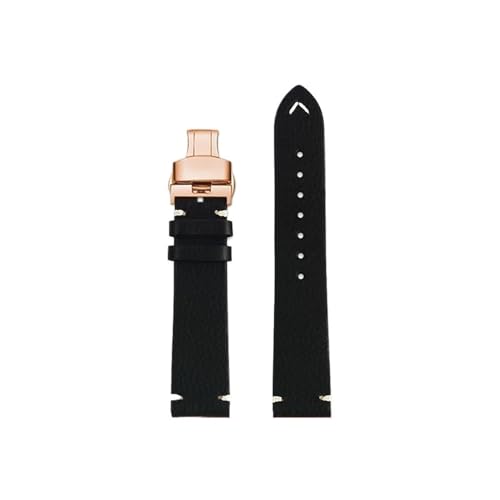 19mm 20mm 22mm Männer Rindsleder Echtes Leder Armband passend for Longines L2 L3 L4(Black rose gold Folding,Width 19mm) von Srndsydak