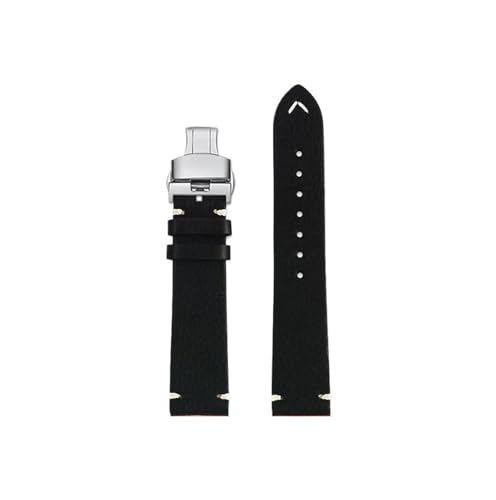 19mm 20mm 22mm Männer Rindsleder Echtes Leder Armband passend for Longines L2 L3 L4(Black-silver Folding,Width 22mm) von Srndsydak