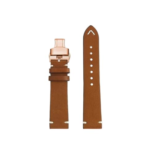 19mm 20mm 22mm Männer Rindsleder Echtes Leder Armband passend for Longines L2 L3 L4(Brown rose gold Folding,Width 19mm) von Srndsydak