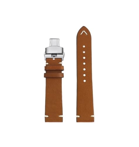 19mm 20mm 22mm Männer Rindsleder Echtes Leder Armband passend for Longines L2 L3 L4(Brown-silver Folding,Width 22mm) von Srndsydak
