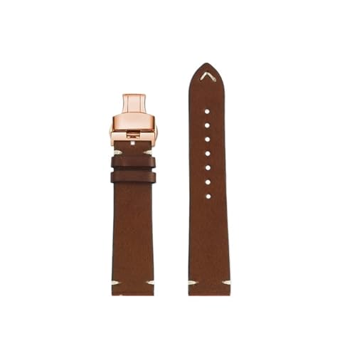 19mm 20mm 22mm Männer Rindsleder Echtes Leder Armband passend for Longines L2 L3 L4(Darkbrown-rose gold Folding,Width 19mm) von Srndsydak