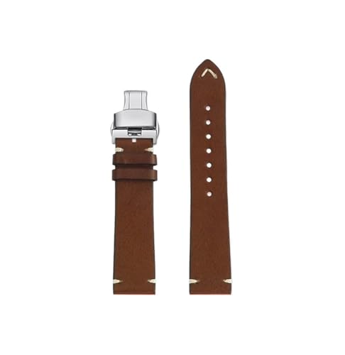 19mm 20mm 22mm Männer Rindsleder Echtes Leder Armband passend for Longines L2 L3 L4(Darkbrown-silver Folding,Width 22mm) von Srndsydak
