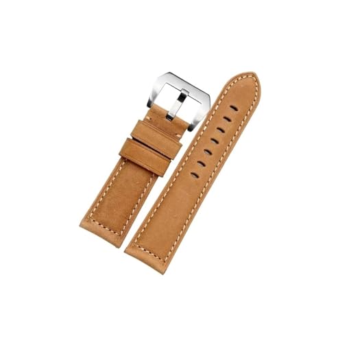 20mm 22mm 24mm 26mm Uhrenarmband passend for Panerai PAM441 386 111 Rindsleder Herrenarmband Edelstahl Schnalle Armband(Khaki-steel,24mm) von Srndsydak