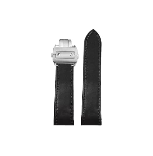 20mm 23mm Echtes Leder Uhrenarmband passend for Cartier Santos 100 Männer Frauen Mode Faltschließe Uhrenarmband(Black Silver Buckle,23mm) von Srndsydak