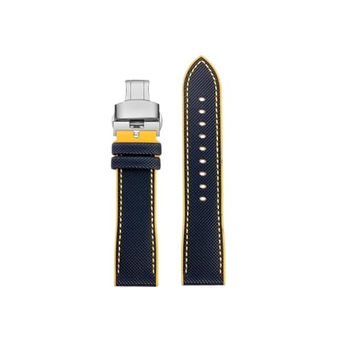 22mm 23mm Passend for Citizen Blue Angel Second Three Generation AT8020 8078 JY8085 Nylon Fluorkautschuk Silikonarmband(Blue yellow-Folding,22mm) von Srndsydak