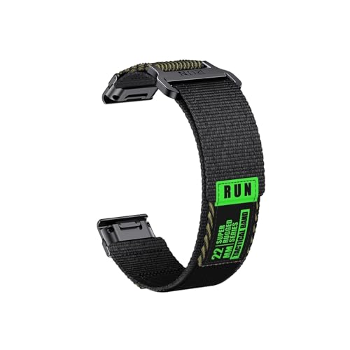 22mm 26mm Nylon Armband passend for Garmin Fenix 7X 7 Pro 6X 6 5X 5Plus/ Tactix7/ Forerunner 965 955 /Enduro 2(Black Army Green,Q ui ck f it 22mm) von Srndsydak