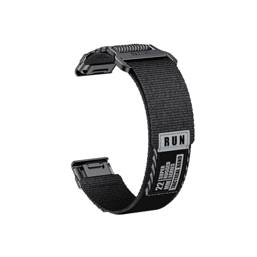 22mm 26mm Nylon Armband passend for Garmin Fenix 7X 7 Pro 6X 6 5X 5Plus/ Tactix7/ Forerunner 965 955 /Enduro 2(Black Grey,Q ui ck f it 22mm) von Srndsydak