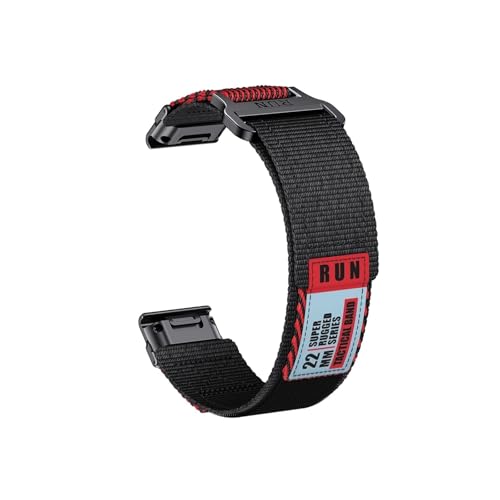 22mm 26mm Nylon Armband passend for Garmin Fenix 7X 7 Pro 6X 6 5X 5Plus/ Tactix7/ Forerunner 965 955 /Enduro 2(Black and Red,Q ui ck f it 26mm) von Srndsydak