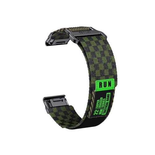 22mm 26mm Nylon Armband passend for Garmin Fenix 7X 7 Pro 6X 6 5X 5Plus/ Tactix7/ Forerunner 965 955 /Enduro 2(Grid Army Green,Q ui ck f it 26mm) von Srndsydak