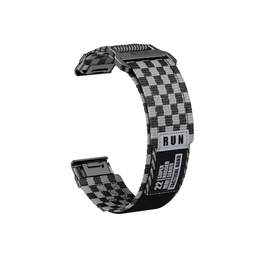 22mm 26mm Nylon Armband passend for Garmin Fenix 7X 7 Pro 6X 6 5X 5Plus/ Tactix7/ Forerunner 965 955 /Enduro 2(Grid gray,Q ui ck f it 22mm) von Srndsydak