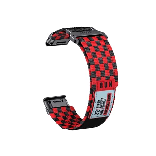 22mm 26mm Nylon Armband passend for Garmin Fenix 7X 7 Pro 6X 6 5X 5Plus/ Tactix7/ Forerunner 965 955 /Enduro 2(Grid red,Q ui ck f it 22mm) von Srndsydak